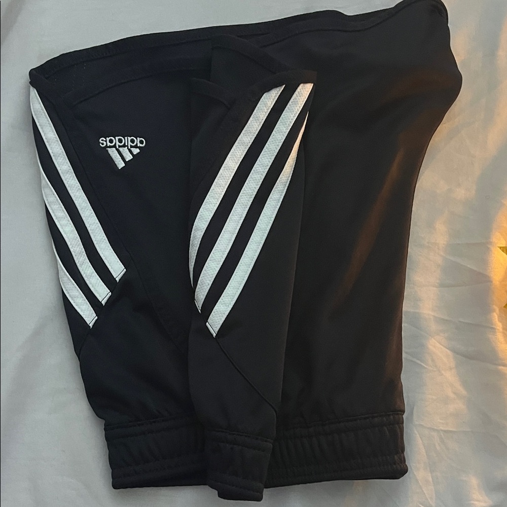 Adidas Kids Black Joggers with White Stripes